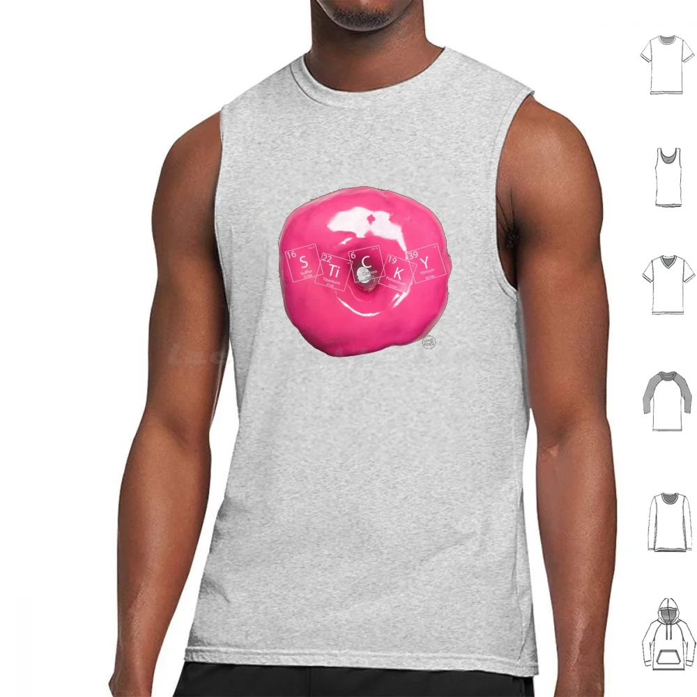

Sticky Donut Tank Tops Vest Sleeveless Donut Pink Food Fun Sticky Humor