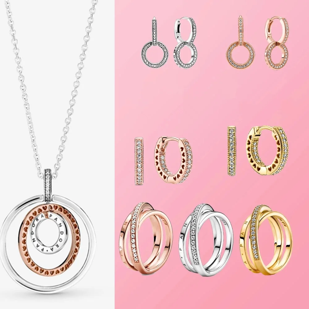 

Hot Sale Fashion Ladies Jewelry Charm Pandora Original Necklace 925 Sterling Silver Rose Gold Earrings DIY Jewelry Ring Pendant
