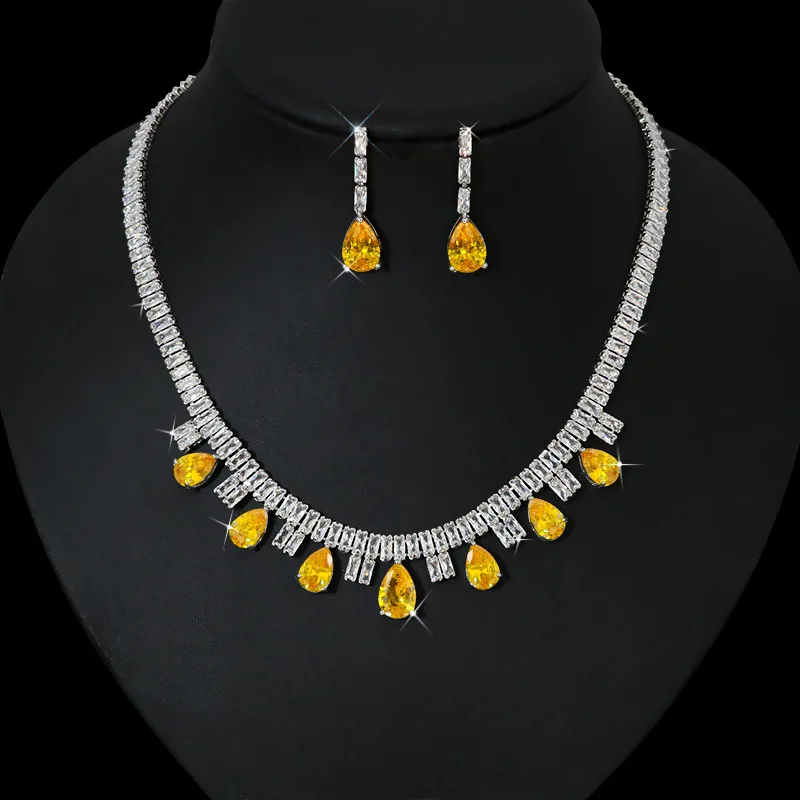 

Bilincolor Fashion Luxury Necklace and Earring Jewelry Set for Women Wedding Party Gift