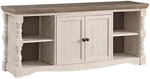 

Farmhouse TV Stand Fits TVs up to 65", 2 Door Cabinet and Shelves For Storage, Vintage White & Weathered Gray
