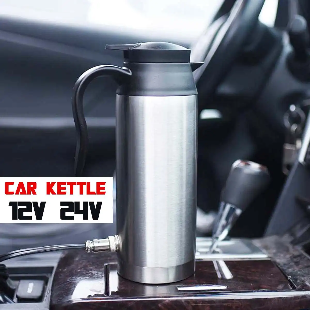 

800ml 12V 24V Electric Heating Cup Kettle Stainless Steel Water Heater Bottle for Tea Coffee Drinking Travel Car Truck Kettle