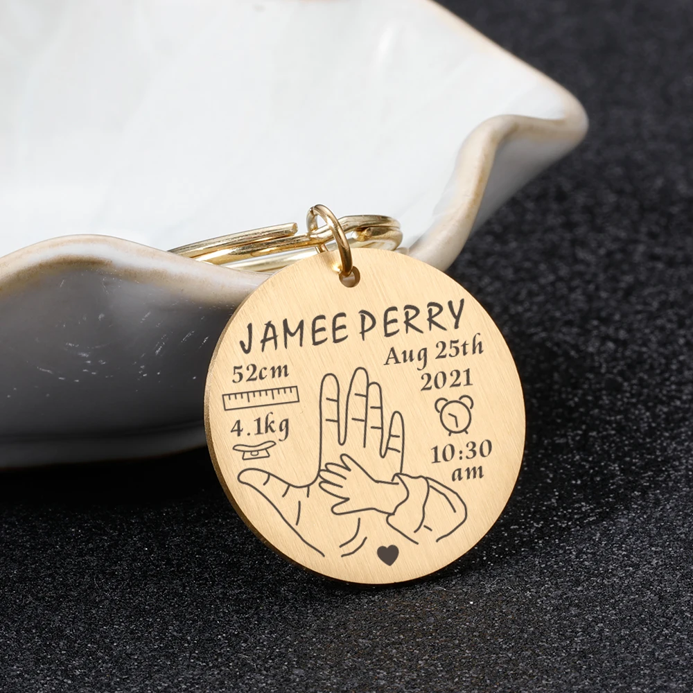 

Personalized Original Birth Baby Customized Gift for Newborn Babies Engraving with Name Weight Date Keys Holder Pendant Jewelry