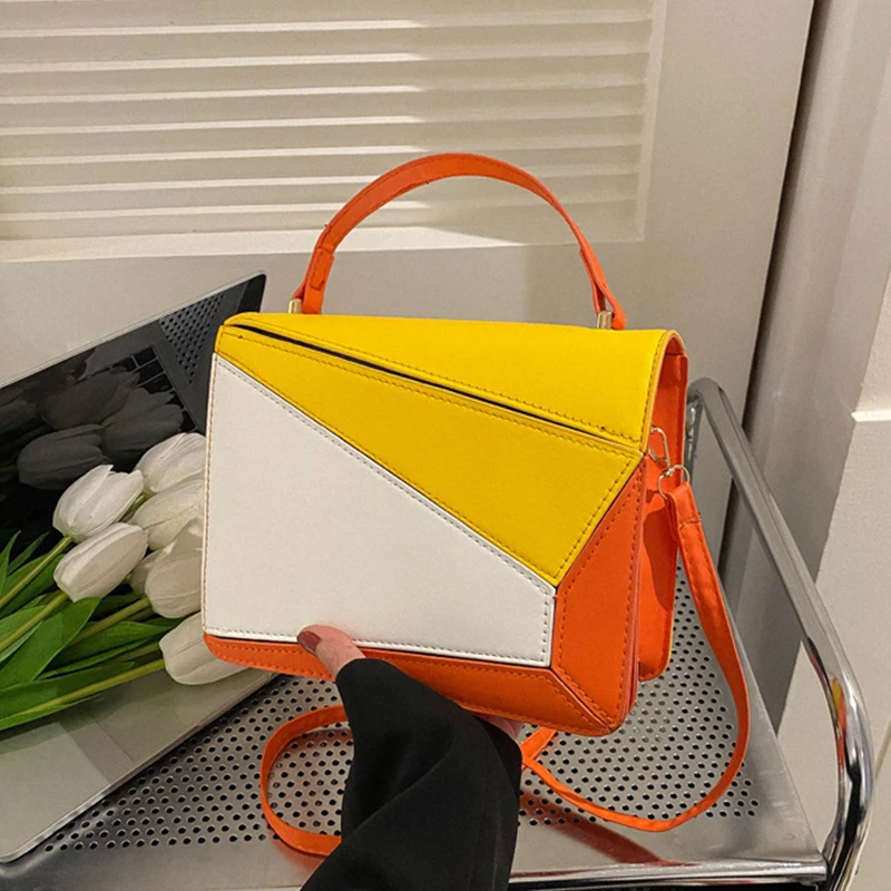 

Geometric bag splicing design handbag color contrast trend fashion senior sense crossbody bag French shoulder bag