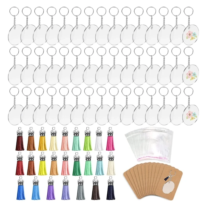 

300pcs/set Acrylic Keychain Blank with Key Rings Clear Circle Ornament Blanks