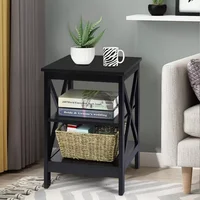 Nightstand 3-Tier X-Design with Storage Shelves Sofa Side Table Bedroom Bedside Table Storage Cabinet