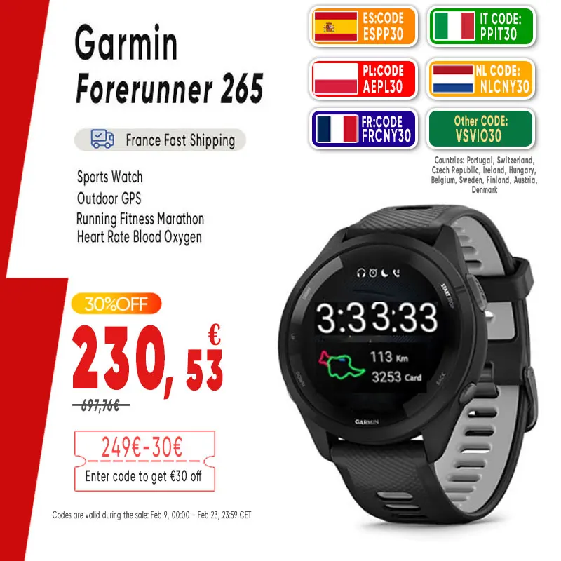 Reloj deportivo Garmin Forerunner 265 GPS, monitor de ritmo, oxígeno y natación