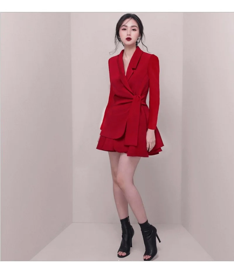 2021 Autumn and Spring Women's Fashion Casual Lapel Black High Waist Slim Temperament Long-sleeved Bow Blazer Skirt Women New
