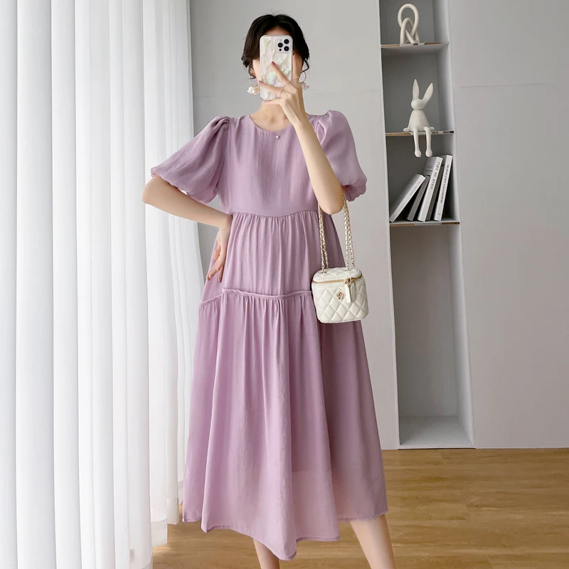 

5# 2022 Summer Chic Ins Chiffon Maternity Dress Elegant Sweet Lovely A Line Loose Clothes for Pregnant Women OL Formal Pregnancy