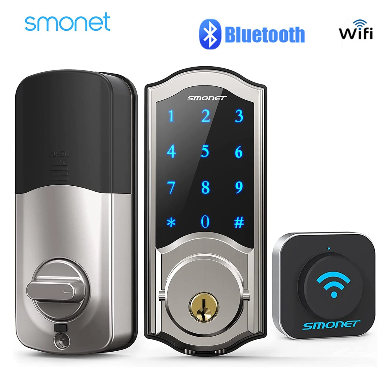 

SMONET WiFi Smart Lock with Gateway Hub Electronic Digital Bluetooth Intelligent Keypads Deadbolt Keyless Entry Door Locks