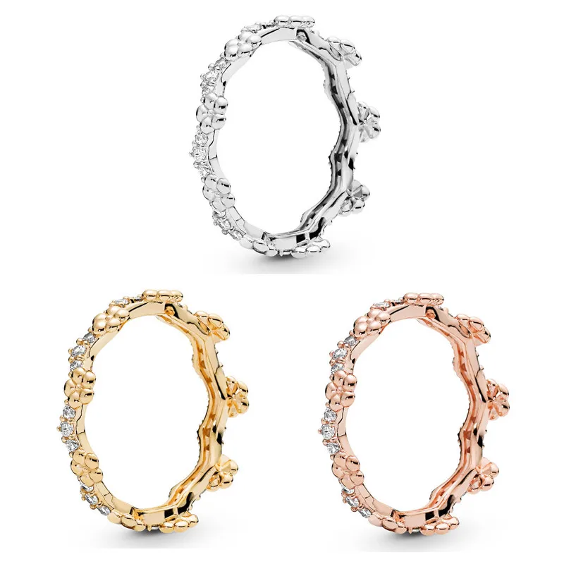 

Original Moments Spring Flower Crown With Crystal Ring For Women 925 Sterling Silver Wedding Gift Fashion Jewelry
