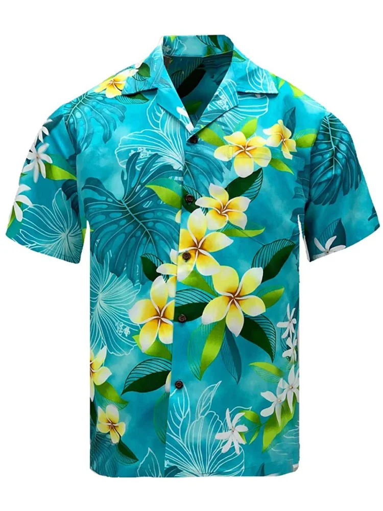 Men's Shirt Fresh Flower Print Polo Casual Fashion Beach Short Sleeve Top Summer Large Gothic Clothes Hawaiian Men's Shirt 5XL