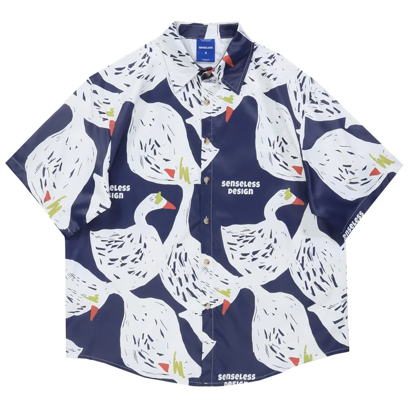 

2022 мужские рубашки Harajuku уличная утка с буквенным принтом гавайская рубашка с коротким рукавом летняя хип-хоп Повседневная Свободная пляжна...