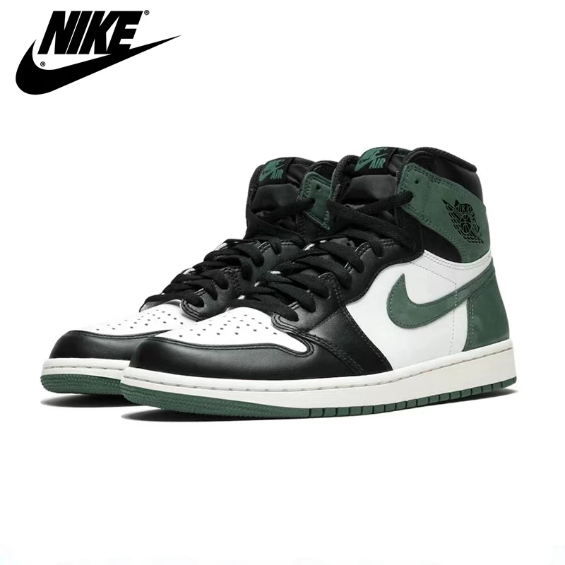 Оригинальные высокие зеленые баскетбольные кроссовки NIKE Jordan Air 1 в стиле ретро
