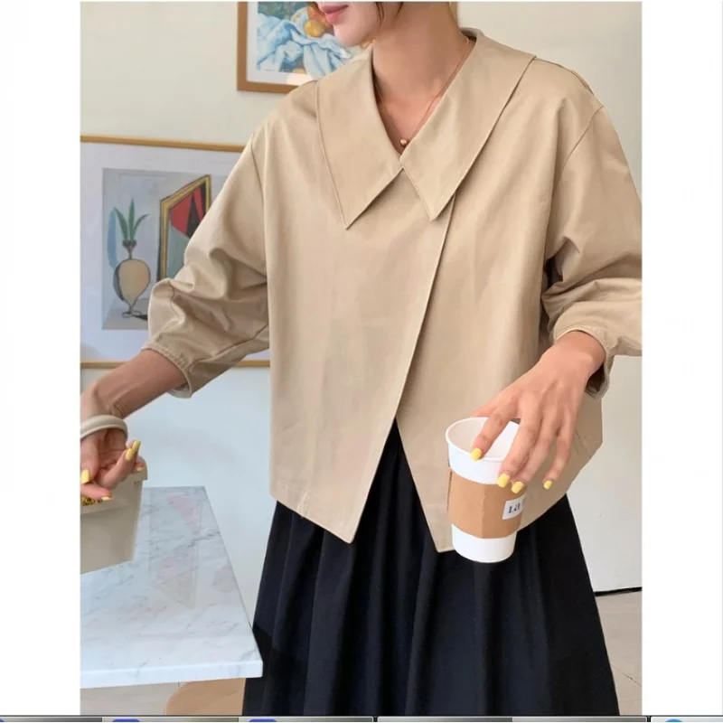 Niche Design Collar Drop-Shoulder Sleeve Loose Casual SlitCoat Cape Coat