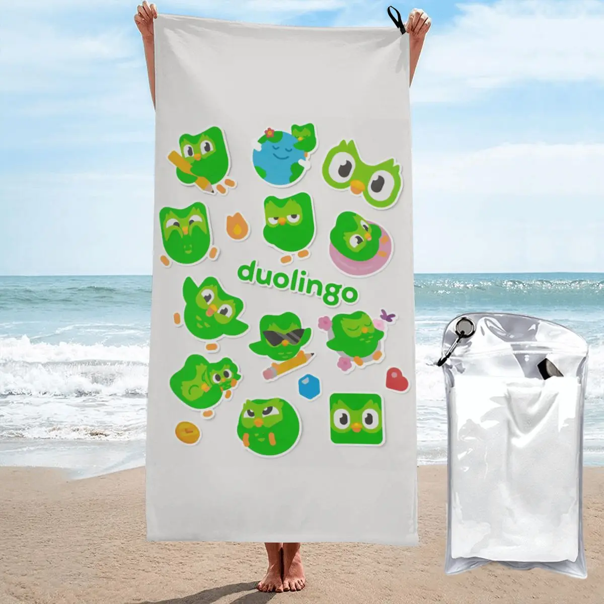 Фото Пляжное полотенце Duolingo Owl Duo, мягкие быстросохнущие впитывающие полотенца из микрофибры для альпинизма №1