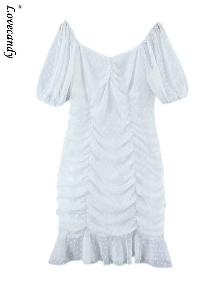

Элегантное Плиссированное однотонное мини-платье с оборками для женщин, лето 2023, короткое платье с рукавом фонарик и квадратным вырезом, женская верхняя одежда, платья