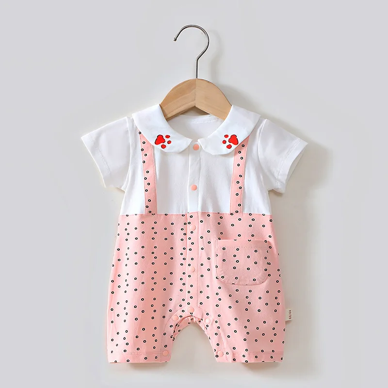 

Baby Jumpsuit Crawling Suit Pure Cotton Summer Clothing Baby Clothing Children's Short Sleeved Newborn Shoulder Strap One Piece