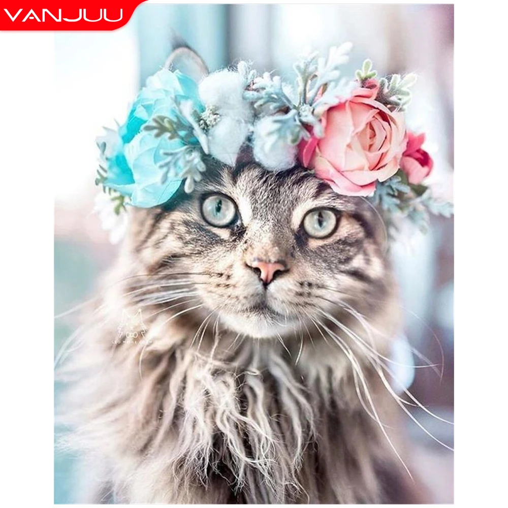 

5D Diamond Painting Cat Full Drill Diamond Mosaic Animals Flower and Cat Diamond Embroidery DIY Picture Rhinestones Decor Gift