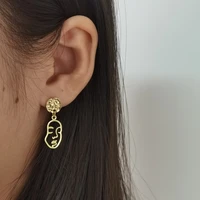 asymmetric face drop earrings for women 2022 trend new zircon ear piercing gold plated korean fashion jewelry girl wedding