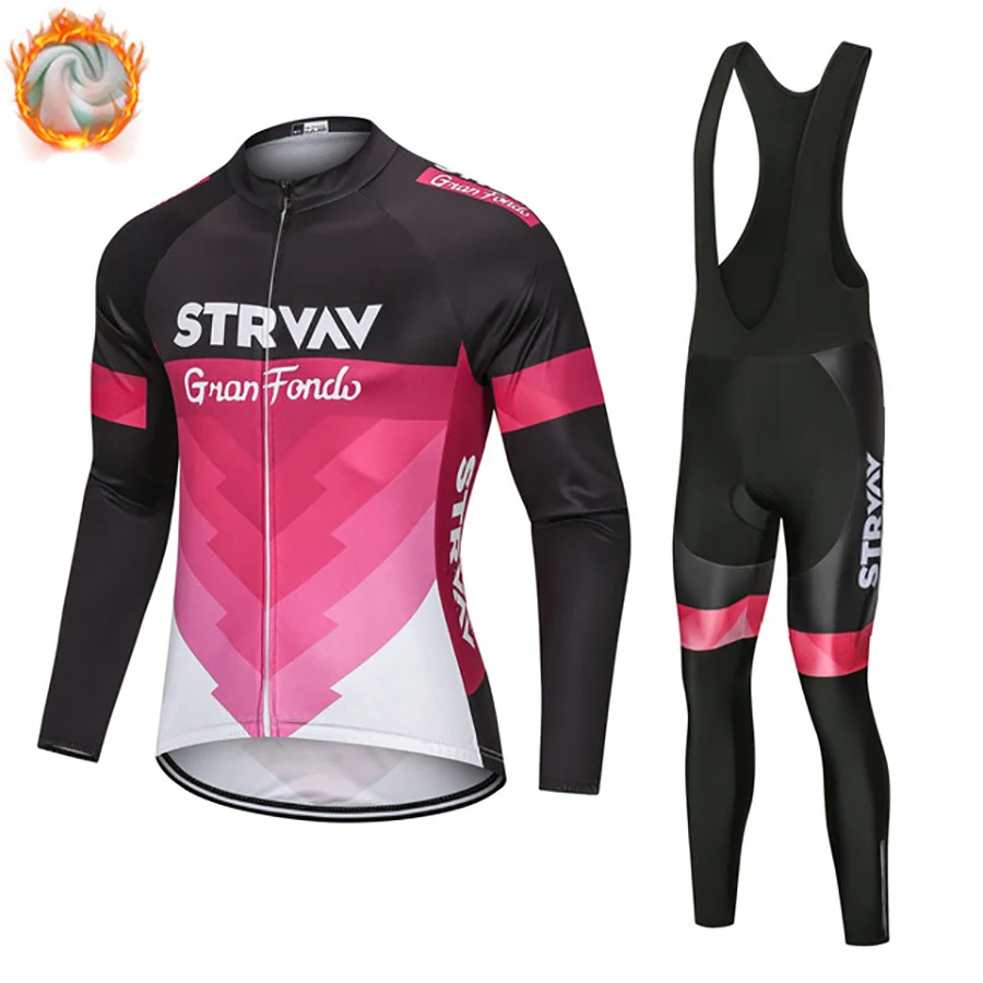 

Strvav Bike Winter Cycling Clothing Man Long Sleeve Jersey Set Thermal Fleece Maillot Ciclismo Road Bike Keep Warm Riding Full