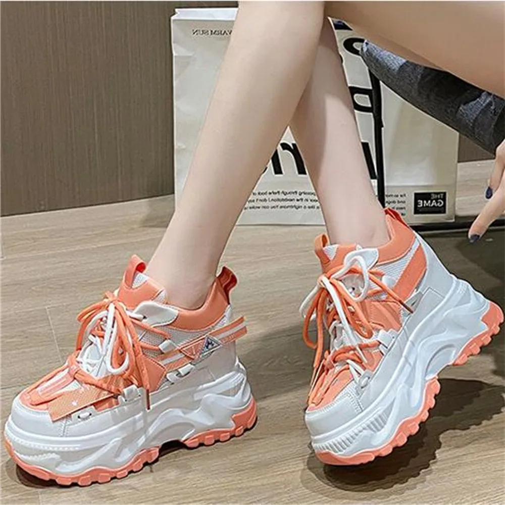 Женские кроссовки на массивной платформе 10 см повседневные дышащие танкетке