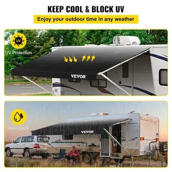 VEVOR Car Shelter Shade 16-21Ft RV Awning Camping Side Car Roof Top Tent Waterproof UV Portable Rain Canopy for Camper Trailer 4