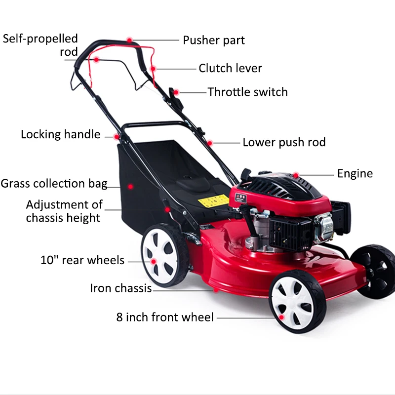 Газонокосилка бензиновая травокосилка мощная газонокосилка самоходная садовая