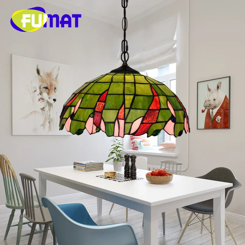 

FUMAT Tiffany Pastoral vintage style stained glass chandelier Art Deco bar Restaurant Living Room Study Bedroom hanging light
