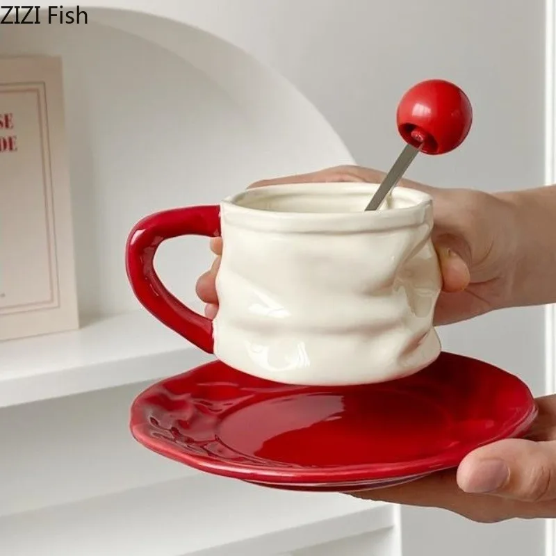 Цветная керамическая кофейная чашка и набор тарелок Офисная кружка для