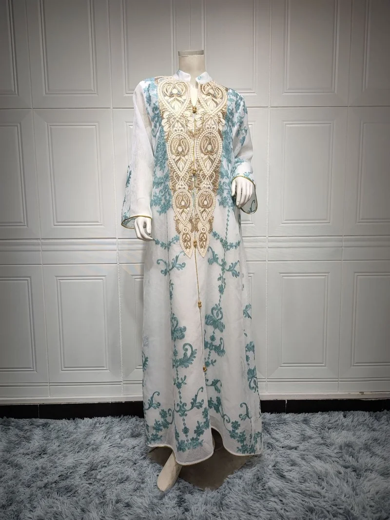 New Morocco Long Dress Muslim Women Ramadan Long Abayas Robes Fancy Maxi Dress French Stylish Islamic Party Dress Spring 2022