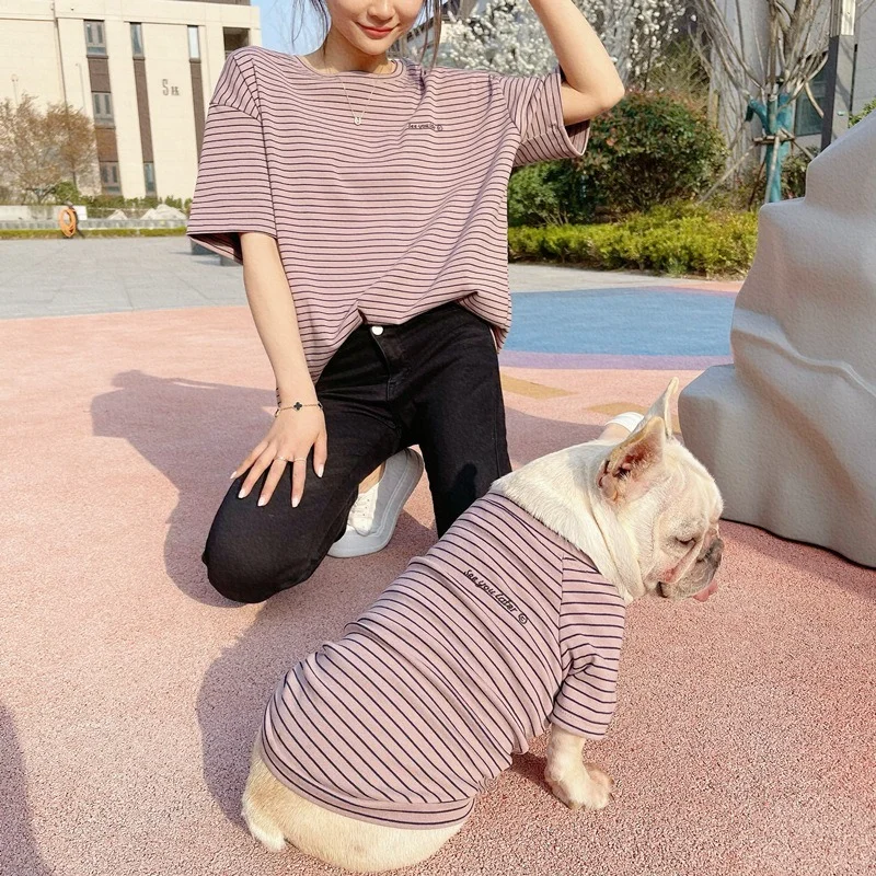 

Pet Owner Matching Dog Clothes for Small Dogs Summer Striped Dog Tshirt Frenchie Bulldog Vest Schnauzer Pug Costume Dropshipping
