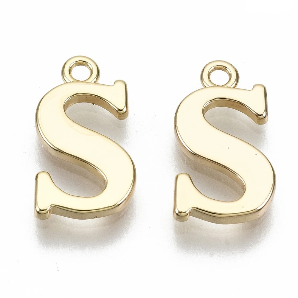 

2pcs Brass Charms Nickel Free Letter Real 18K Gold Plated Letter.R S: 13x7.5x1.5mm Hole: 1.2mm