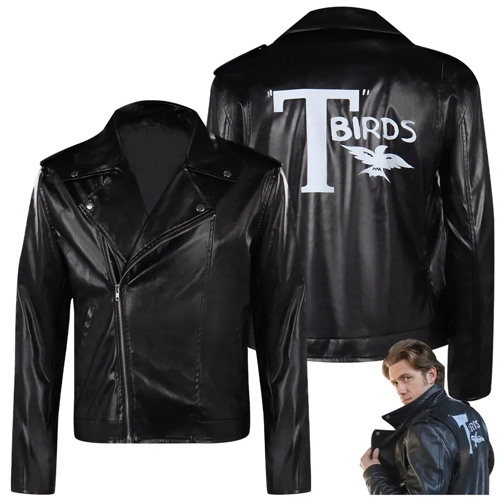 Grease Pink Ladies Danny Cosplay Costume Black Jacket Coat for Men Outfits Casual Streetwear Halloween Carnival Party Suit