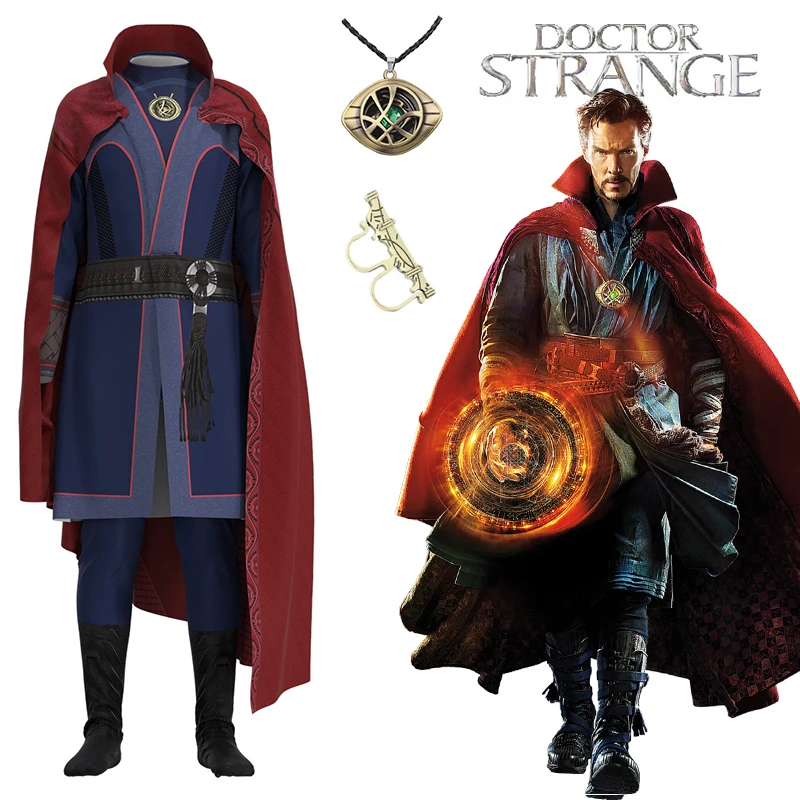 Doctor Strange Cosplay Costume Necklace Ring Steve Red Cloak Robe Halloween Carnival Suit For Kids and Adult Party Costume