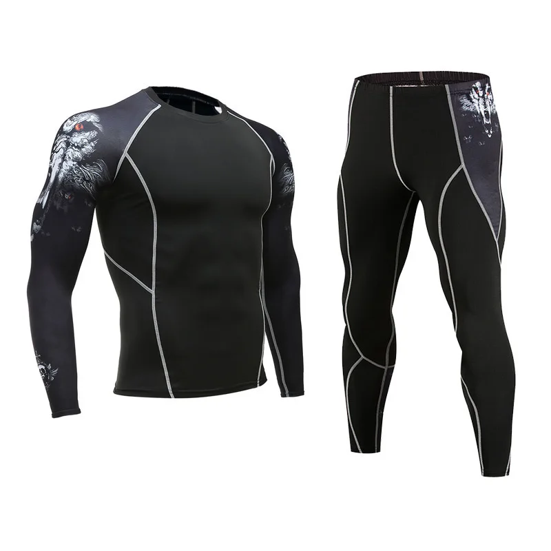 Men's Exercise Fitness Suit Tights Men's Long Sleeve Exercise T-Shirt Trousers Speed Dry Super Elastic Jogging Suit