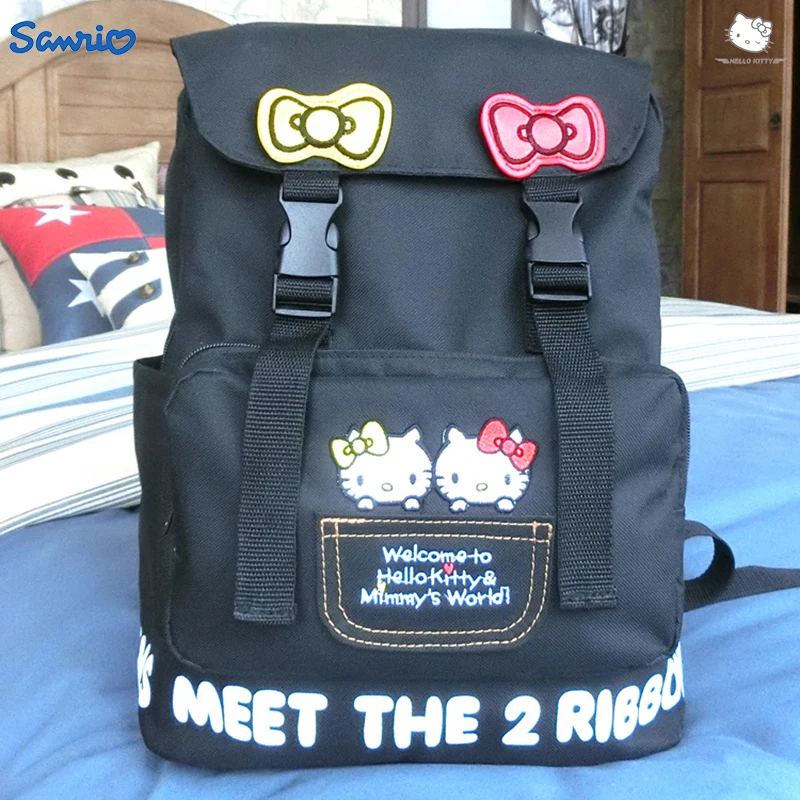 

Spot New Canvas Casual Backpack Sanrio My Melody Kuromi Hello Kitty Black Mountaineering Bag Travel Large Capacity Backpack Bag