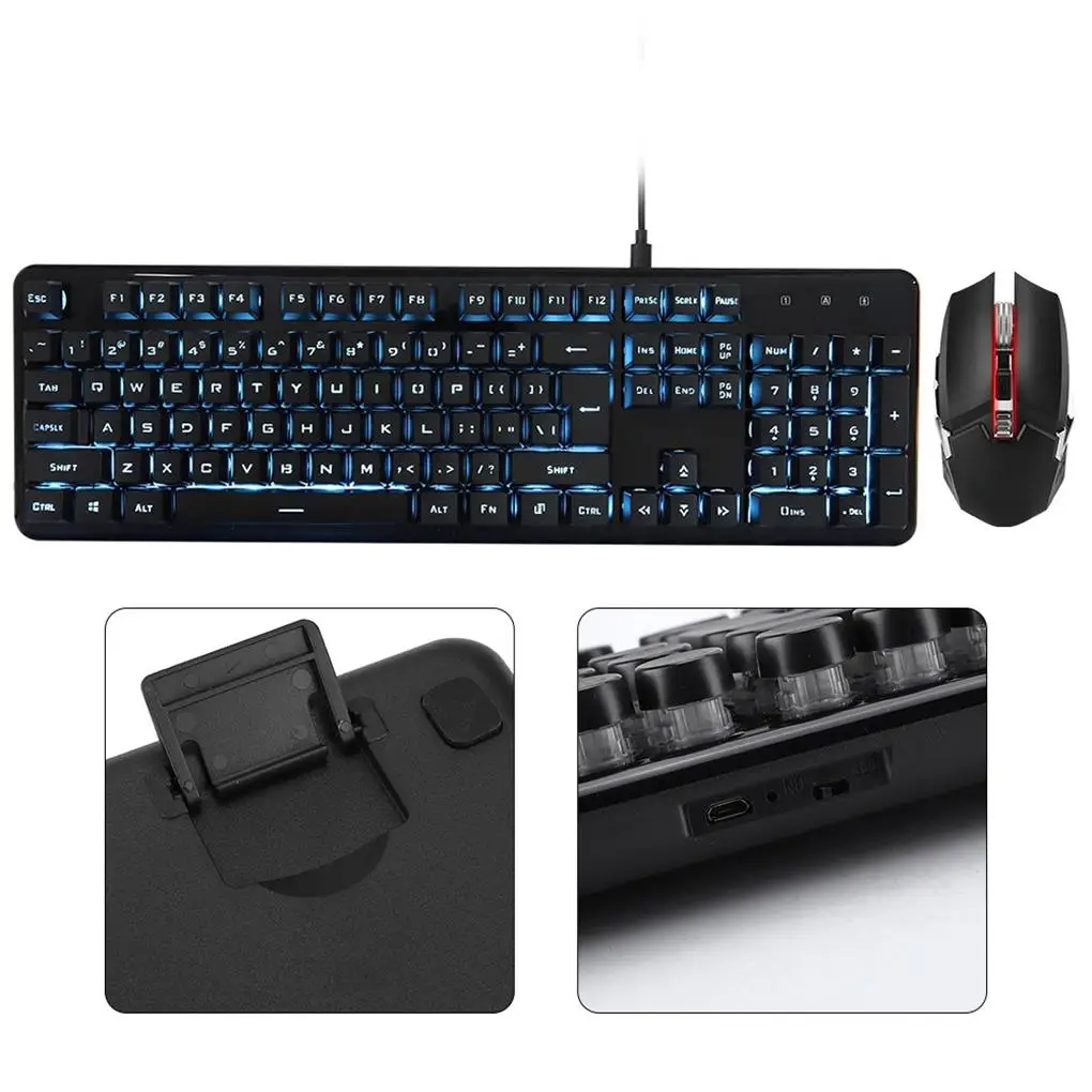 

620 Wireless Charging Light Gaming Keyboard and Mouse Set USB 104 keys Blue