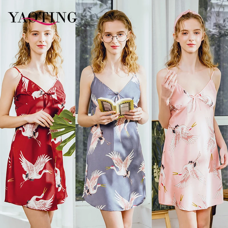 

Сексуальная Ночная сорочка YAOTING для женщин с глубоким V-образным вырезом Женская шелковая ночная рубашка без рукавов Ночная рубашка Летняя ...