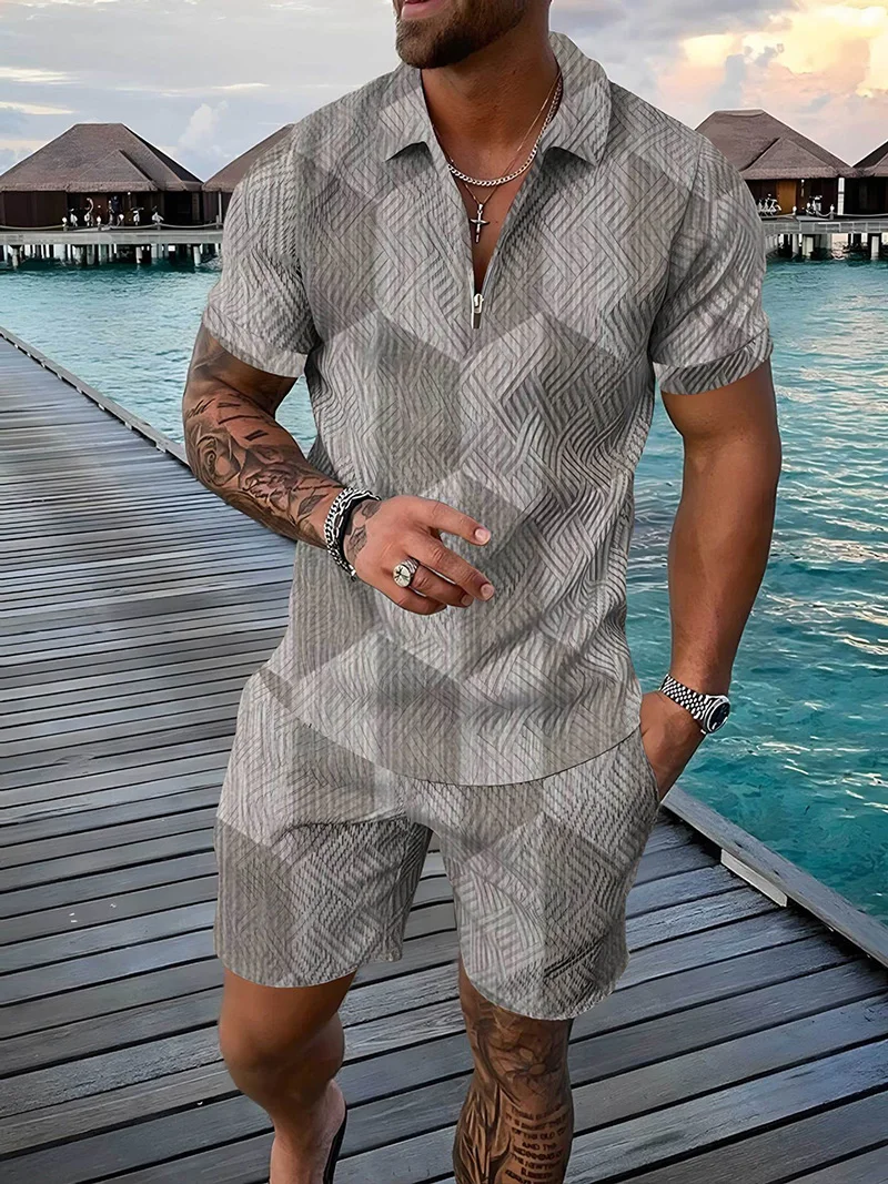 2023 Hot Selling Men's Sports Suit Summer Casual Short-sleeved Polo Shirt And Shorts Suit Two-piece Men Clothing Oversized Size
