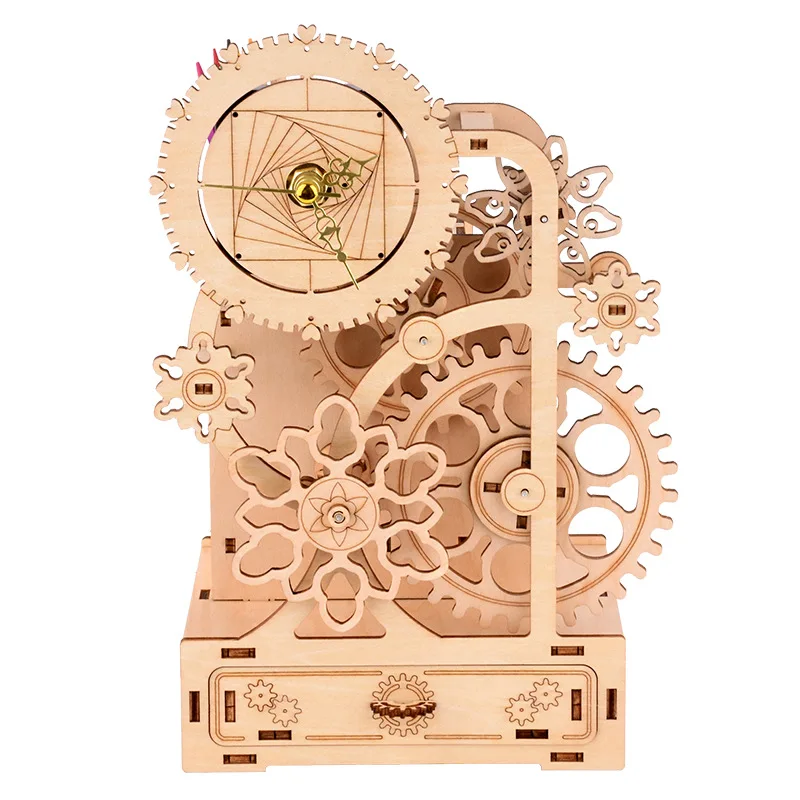 

Wooden Puzzle Diy Puzzle Assembling Lucky Turntable Clockwork Music Box Pen Holder kids toy gift 3d puzzles Early Education