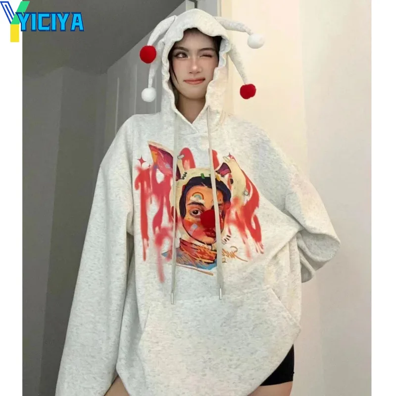 

Толстовка YICIYA Y2k, толстовки, женская одежда, топы с длинным рукавом в стиле Харадзюку, уличные пуловеры, винтажные женские свитшоты, новинка
