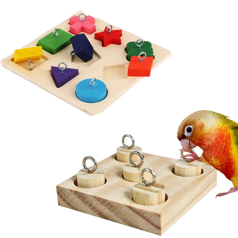 Bird Parrot Toys Wooden Interactive Training Block Puzzle DIY Toy Pet Educational Toys