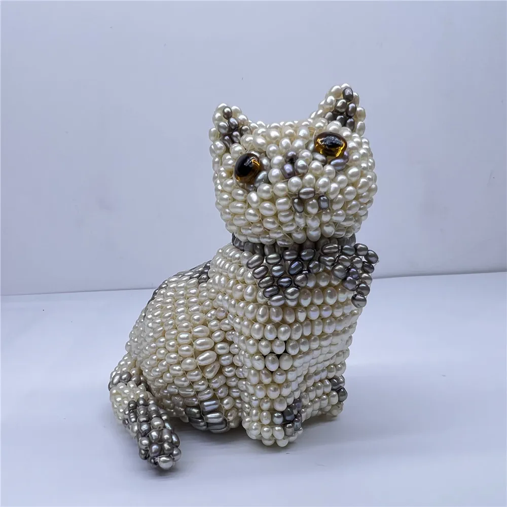 Panda DIY Pure Hand-Woven Natural Freshwater Pearls Animal Ornaments Home Living Room Office Desktop Decoration