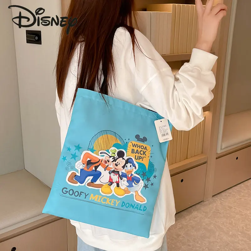Disney Fashion Canvas Women's Handbag Cartoon Large Capacity Shoulder Bag Multi Functional Casual Versatile Shopping Bag