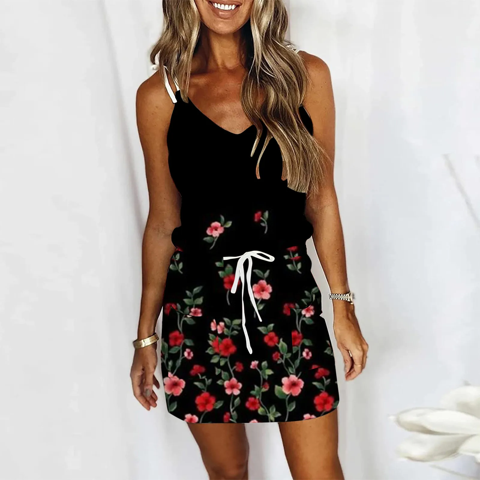 

Женское свободное Платье на бретельках с V-образным вырезом, без рукавов