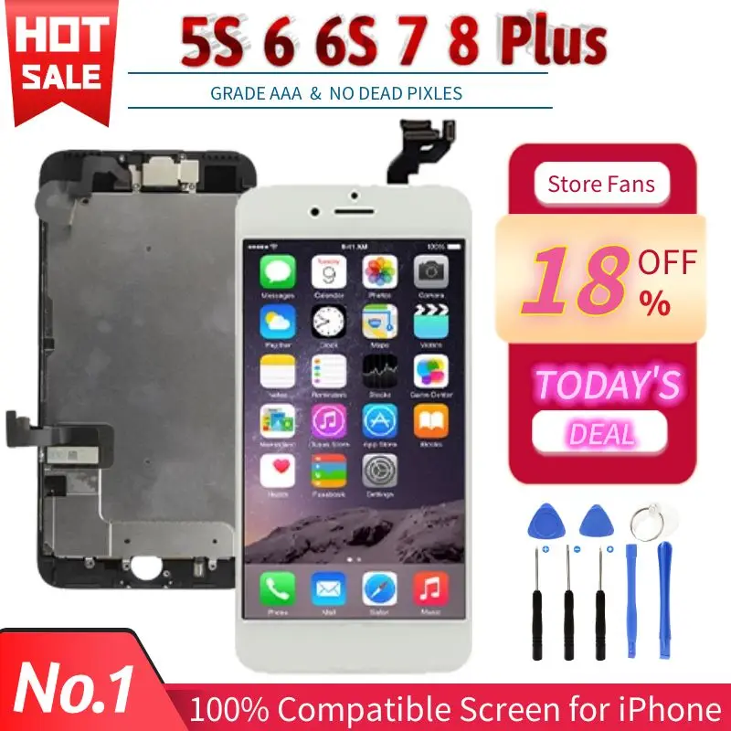 

AAA Display for iPhone 5 5S 5SE 6 6S 7 8 Plus LCD Display Full Set Assembly Touch Screen Digitizer Replacement Pantalla+Camera