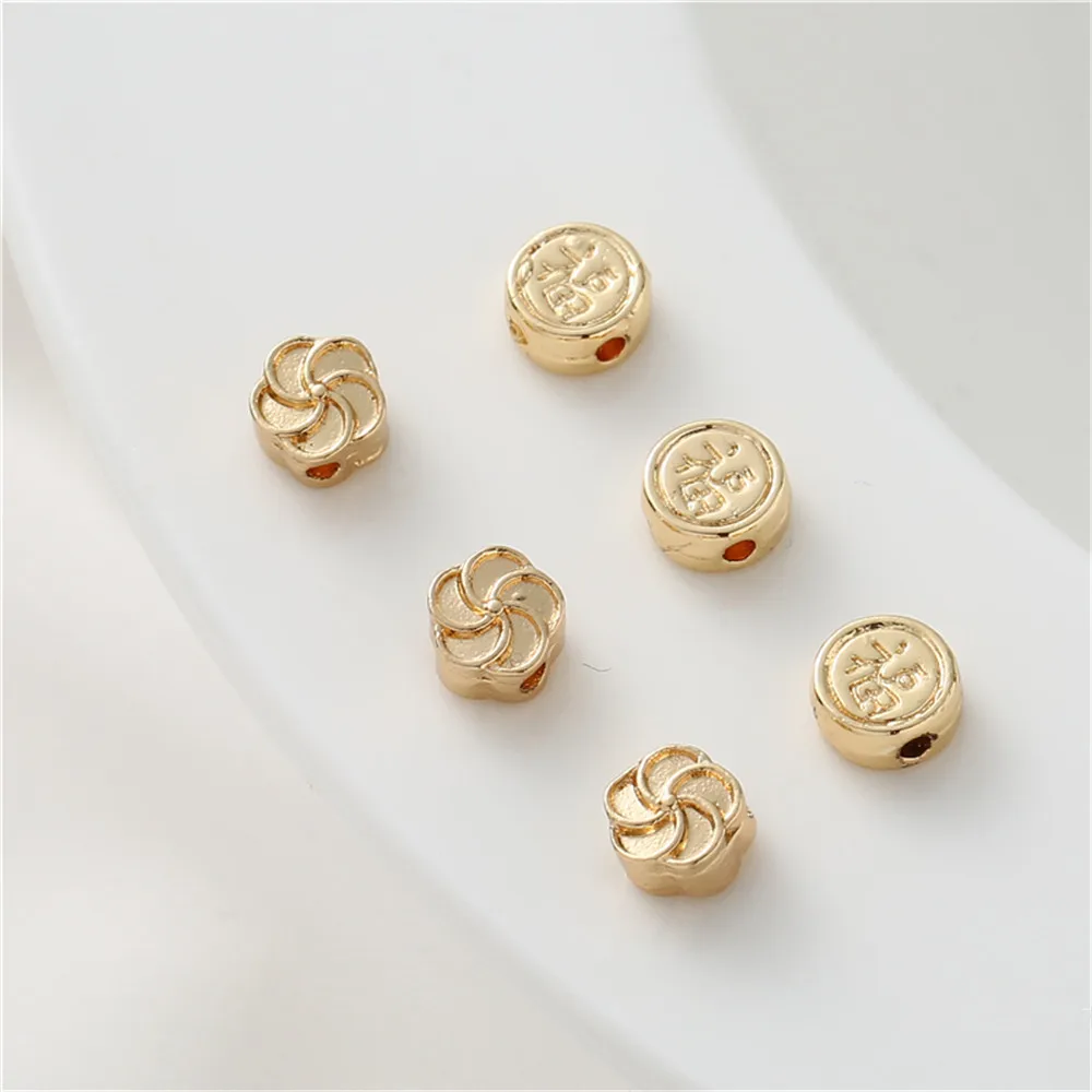 

14K gold clad pinwheel flower spacer beads fortune round cake beads loose beads diy handmade bracelet string jewelry accessories