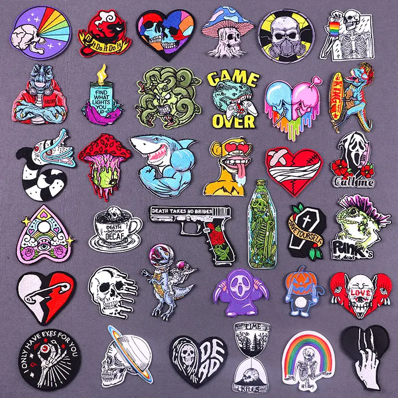 

Animal Patches Punk Skull Embroidered Patches For Clothing Thermoadhesive Patches Hippie Iron On Patches On Clothes Skeleton DIY