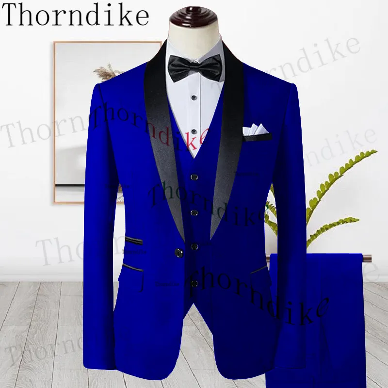 

Новый модный мужской костюм Thorndike, одежда для жениха, деловой вечерние ный праздничный костюм для мужчин, облегающий костюм с шалью и отворотом, 3 предмета (Блейзер + брюки)