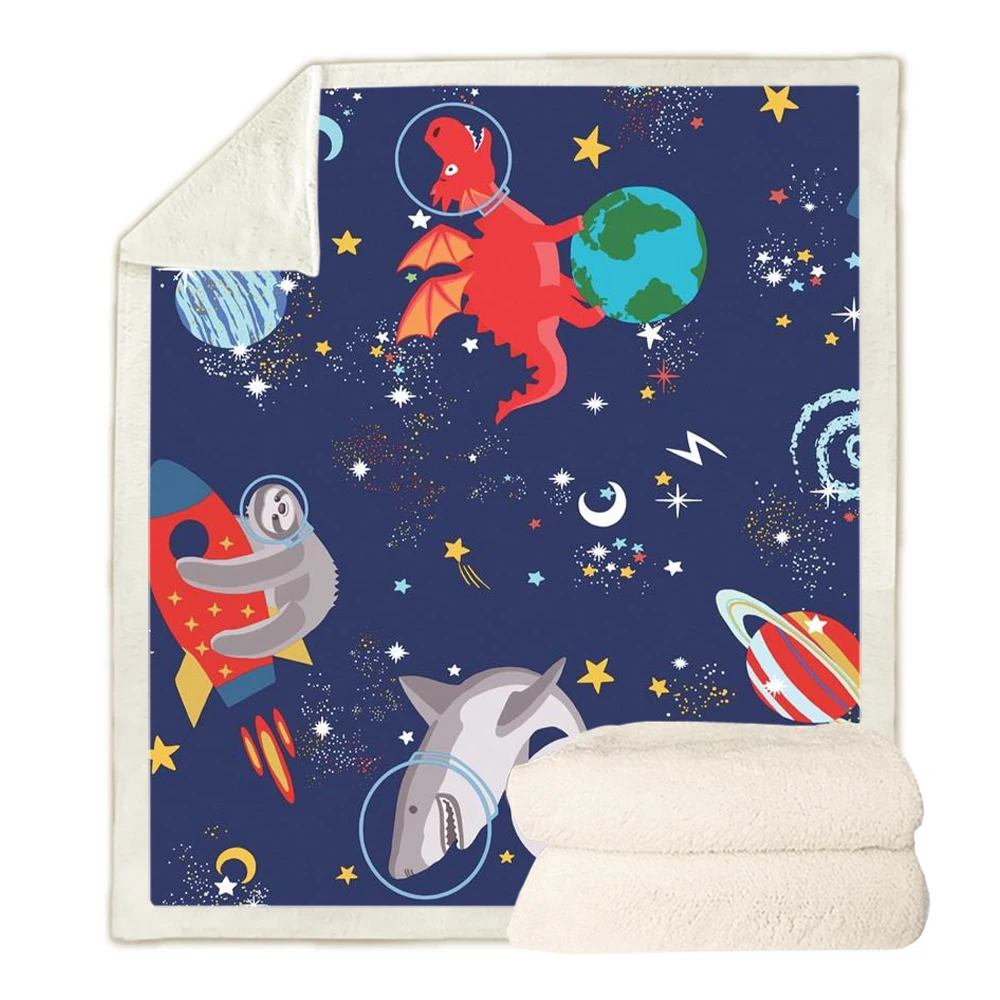 

CLOOCL Children's Blankets Cartoon Dinosaur Shark 3D Printed Double Layer Blanket Throw Keep Warm Quilt Airplane Portable